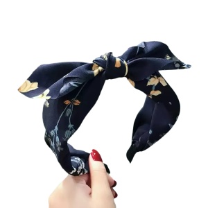 Bentita pentru par cu fundita tinereasca, bleu cu imprimeu floral, marime standard - Img 3