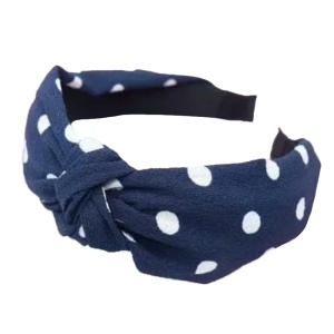 Bentita pentru par, model nod de cravata, albastru inchis cu buline albe, marime standard