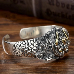 Bratara azteca, model pasare luptatoare, tematica warrior rebirth, unisex, argintie, - Img 4