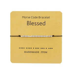 Bratara cod morse “binecuvantat” “blessed”, argintiu, creata manual, neagra, , unisex