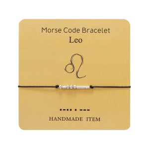 Bratara cod morse zodiac leu, argintiu, creata manual, neagra, , unisex