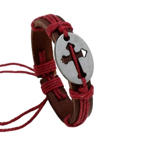 Bratara cu cruce, model retro, reglabila, unisex, rosie,
