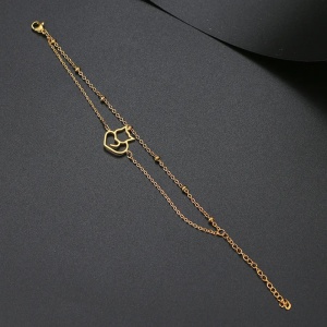 Bratara dama, dublata, model cat love, pandantiv pisica, cu accesorii bilute, aurie - Img 4
