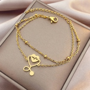Bratara dama, dublata, model doctor heart, pandantiv inima cu stetoscop, cu accesorii bilute, reglabila, aurie - Img 2
