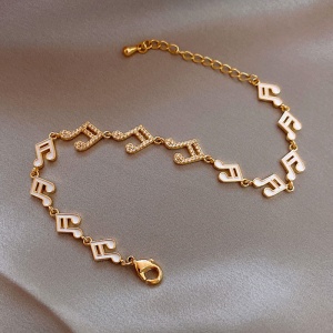 Bratara dama, model cu pandantive multiple tip cheia sol, tematica I love music, reglabila, aurie - Img 3