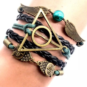 Bratara dama, model deathly hollows, reglabila, verde inchis - Img 2