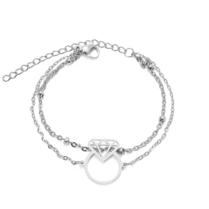 Bratara dama, model dublat cu accesorii bilute, tematica will you marry me, pandantiv inel cu diamant, reglabila, argintie