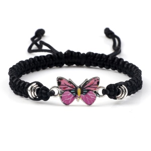 Bratara dama, model summer butterfly cu snur impletit, pandantiv fluturas, reglabila, neagra