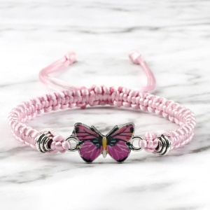 Bratara dama, model summer butterfly cu snur impletit, pandantiv fluturas, reglabila, roz - Img 3