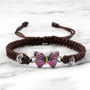 Bratara dama, model summer butterfly cu snur impletit, pandantiv fluturas, reglabila, maro - Img 4