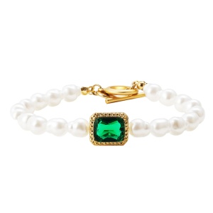 Bratara dama, pandantiv de cristal din zirconiu, model cu margelute, tematica I feel royal, alba