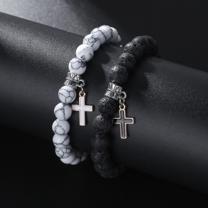 Bratara dama, set 2 piese, model cu pandantiv tip cruce, asortate, tematica God is love, elastice, negru cu alb - Img 2