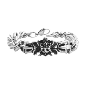 Bratara de barbati, model holy shield cross, tematica religioasa, argintie,