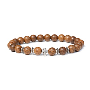 Bratara din lemn natural cu cruce, creata manual, , unisex