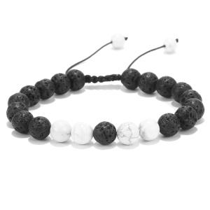 Bratara din roca vulcanica creata manual, , unisex, reglabila, alb
