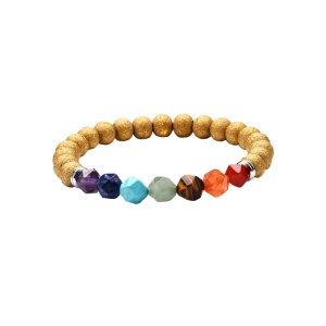 Bratara energetica creata manual, din roca vulcanica, 7Chakras, pietre semipretioase, unisex, sidefata, aurie