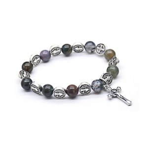 Bratara model religios, cu pandantiv cruce si accesorii tematice, elastica, unisex, multicolora, - Img 2