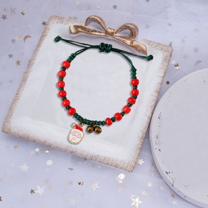 Bratara reglabila, tematica de Craciun, model accesorizat cu Mos Craciun, tematica happy winter, unisex, rosu cu alb - Img 3