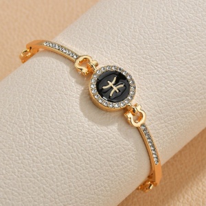 Bratara semn zodiac pesti, cu cristale, aurie, dama - Img 2