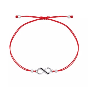 Bratara tip sfoara, reglabila, pandantiv semnul infinitului cu cristale, unisex, rosie - Img 2