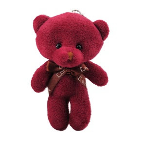 Breloc, model cu ursulet prietenos, accesorizat cu fundita de cadou, tematica I love you, visiniu