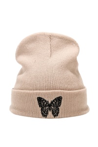 Caciula dama, model minimalist cu fluturas, tematica snow butterfly, marime universala, maro deschis