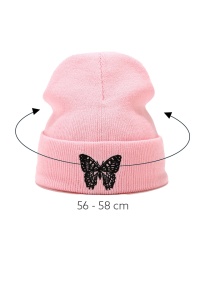 Caciula dama, model minimalist cu fluturas, tematica snow butterfly, marime universala, roz - Img 4
