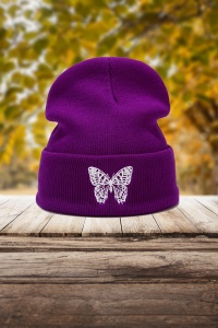 Caciula dama, model minimalist cu fluturas, tematica snow butterfly, marime universala, mov - Img 2