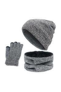 Caciula dama, set 3 piese, model cu manusi si fular tip guler asortate, captuseala calduroasa, tematica cozy winter, marime universala, gri deschis