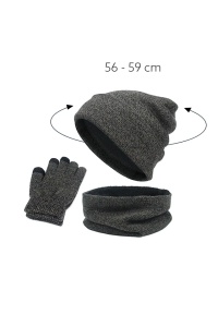 Caciula dama, set 3 piese, model cu manusi si fular tip guler asortate, captuseala calduroasa, tematica cozy winter, marime universala, gri inchis - Img 4