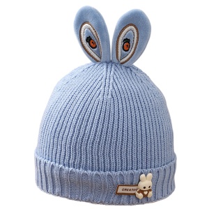 Caciula pentru copii, accesorizata cu urechiuse de iepuras, model minimalist, captuseala delicata, tematica little rabbit, 1 - 3 ani, albastra