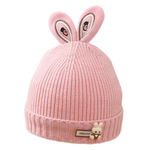 Caciula pentru copii, accesorizata cu urechiuse de iepuras, model minimalist, captuseala delicata, tematica little rabbit, 1 - 3 ani, roz