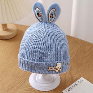 Caciula pentru copii, accesorizata cu urechiuse de iepuras, model minimalist, captuseala delicata, tematica little rabbit, 1 - 3 ani, albastra - Img 4