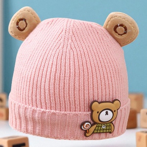 Caciula pentru copii, accesorizata cu urechiuse de ursulet, model minimalist, captuseala delicata, tematica little bear, 3 luni – 3 ani, roz - Img 4