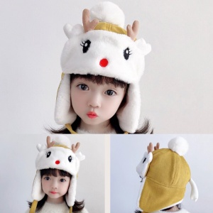 Caciula pentru copii, calduroasa, model cu fata vesela, cu ochisori, nasuc si urechi de caprioara, prindere in doua moduri cu capse, tematica I’m a happy deer, 1 – 5 ani, galbena - Img 4