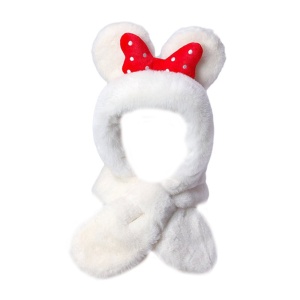 Caciula pentru copii, calduroasa, model voluminos cu urechiuse, accesoriu funda gigantica cu buline, tematica my lovely kid, 1 – 5 ani, alba