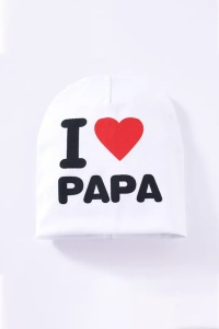 Caciula pentru copii, model “I love papa”, calduroasa si cool, alba, marime universala - Img 2