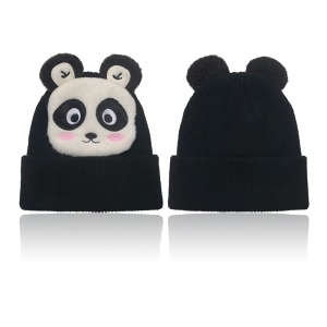 Caciula pentru copii, model animalute vesele, tematica lumea animalelor, panda jucaus, 3 – 10 ani, neagra - Img 2