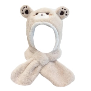 Caciula pentru copii, model cu urechiuse de ursulet tip fular, tematica bear hug, 2 – 6 ani, crem