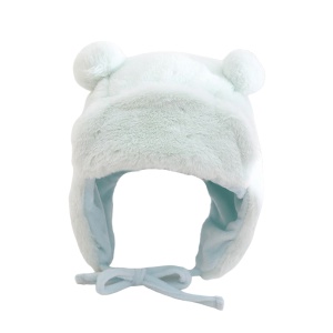 Caciula pentru copii, model cu urechiuse si prindere reglabila, usor elastica la spate, tematica I’m a fluffy bear, 3 – 6 ani, albastru deschis