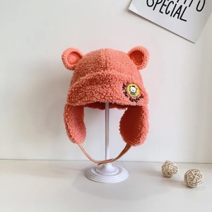 Caciula pentru copii, model cu urechiuse si prindere tip scai, usor elastica la spate, tematica let’s play outside, 2 – 6 ani, peach - Img 3