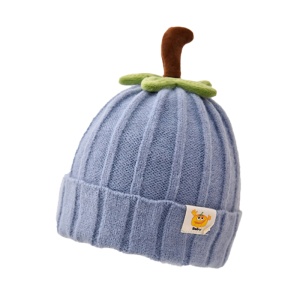 Caciula pentru copii, model delicat cu codita de dovleac, tematica sweet pumpkin, 3 luni – 3 ani, albastra