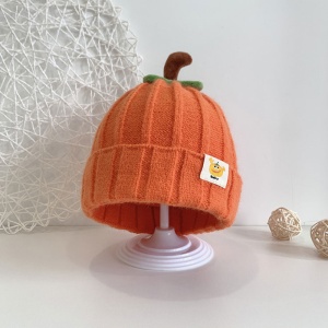Caciula pentru copii, model delicat cu codita de dovleac, tematica sweet pumpkin, 3 luni – 3 ani, portocalie - Img 2