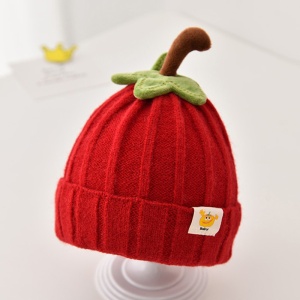Caciula pentru copii, model delicat cu codita de dovleac, tematica sweet pumpkin, 3 luni – 3 ani, rosie - Img 3