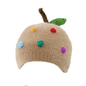 Caciula pentru copii, model fructe delicioase cu codita, tematica sweet baby, 0 – 6 luni, maro