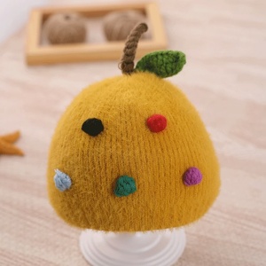 Caciula pentru copii, model fructe delicioase cu codita, tematica sweet baby, 0 – 6 luni, galbena - Img 3