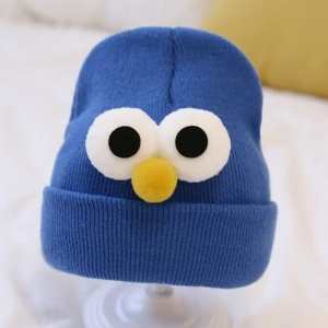 Caciula pentru copii, model minimalist accesorizat cu ochisori curiosi si nasuc nazdravan, tematica funny little baby, 0 – 1 ani, albastru navy - Img 2
