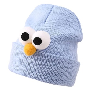 Caciula pentru copii, model minimalist accesorizat cu ochisori curiosi si nasuc nazdravan, tematica curious little baby, 0 – 1 ani, albastru deschis - Img 4