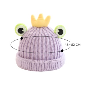 Caciula pentru copii, model moale cu ochisori de broscoi simpatic si coroana, tematica frog prince, 1 – 6 ani, lila - Img 4
