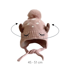 Caciula pentru copii, model pom pom cu urechiuse si prindere sub barbie, tematica micuta caprioara din poveste, 1 – 4 ani, roz - Img 4